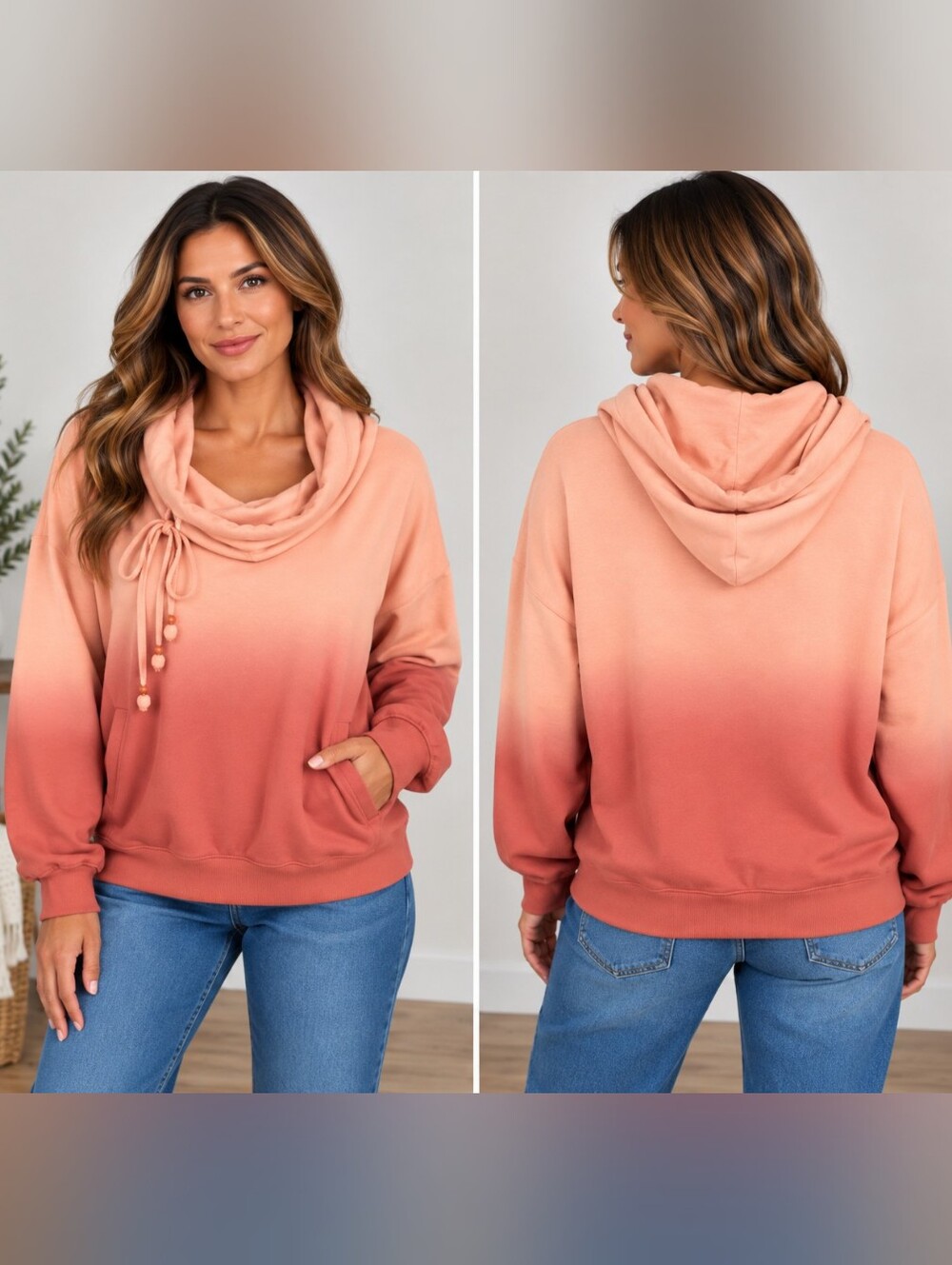 Young Fabulous & Broke Piper Ombre Cowl Hooded Sweatshirt M NWOT A354